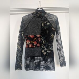 FUZZI Floral Patchwork Long Sleeve Blouse